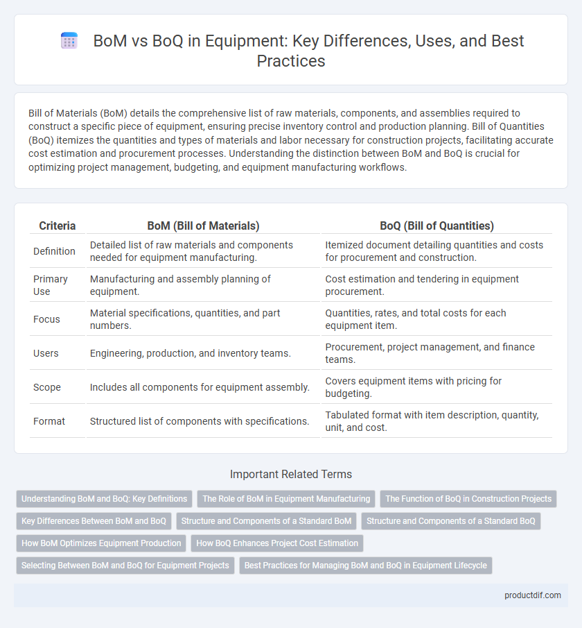 BoM vs BoQ in Equipment: Key Differences, Uses, and Best Practices