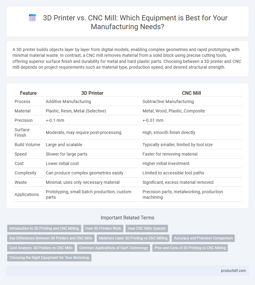 3D Printer vs. CNC Mill: Which Equipment is Best for Your Manufacturing Needs?